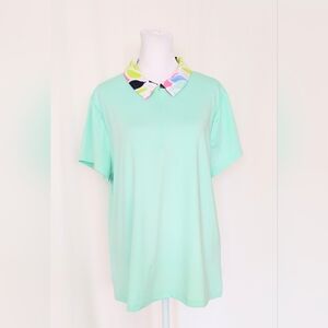 Tommy Bahama Golf Collared Golf Polo Shirt Mint Green Womens Size XL Floral